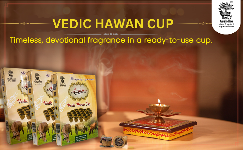 Aushdha Vedic Hawan Cup - 15 Natural Cow Dung Cups with Holder