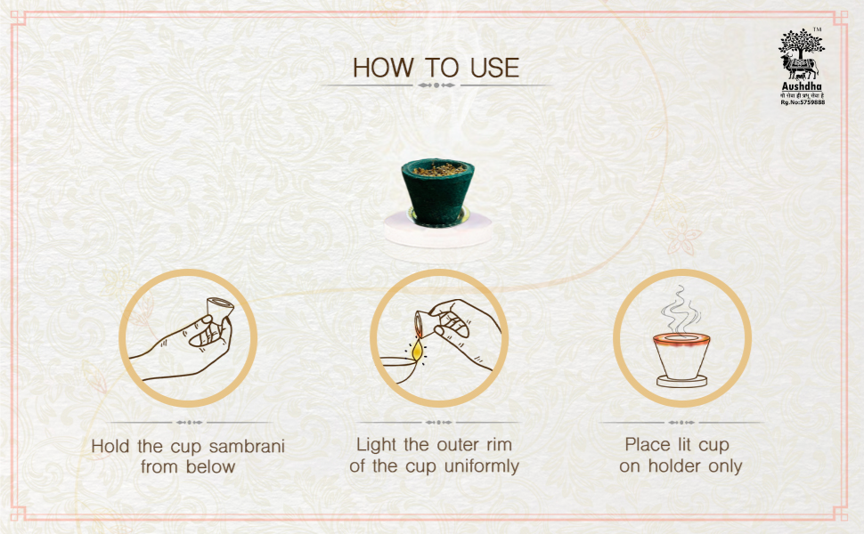 Aushdha 3IN1 Gomay Vedic Sambrani Cup – 15 Cups with Free Holder (Chandan, Mogra, Gulab)