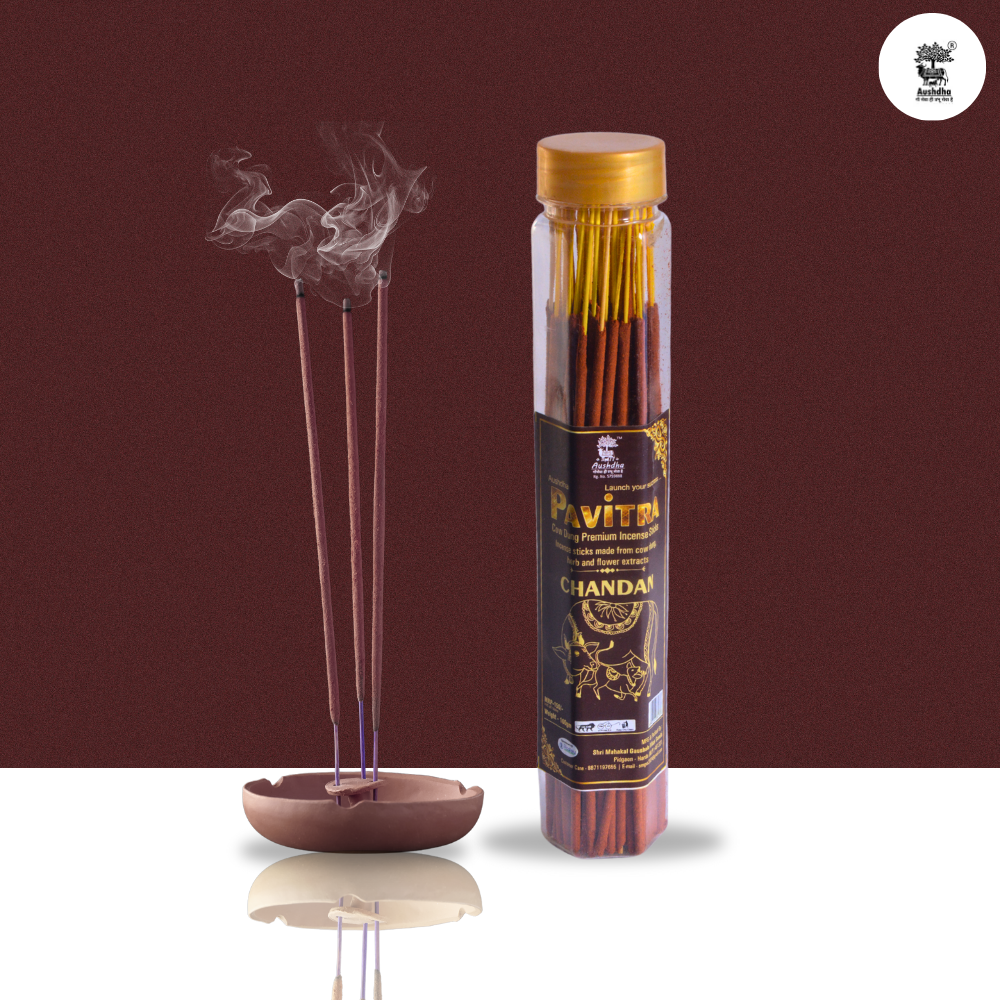 Aushdha Pavitra Cow Dung Premium Incense Sticks – 100g (Chandan Fragrance)