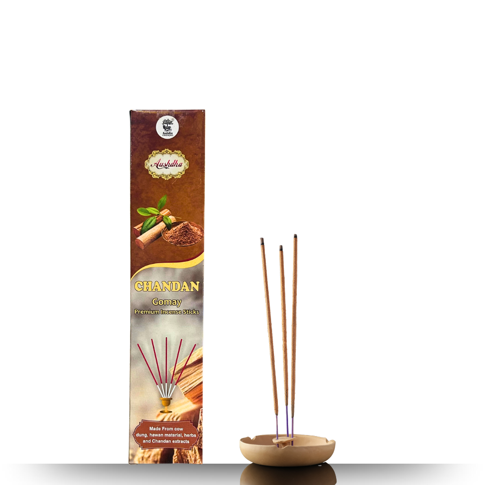 Aushdha Gomay Premium Agarbatti– Mixed Fragrance Pack (Gulab, Chandan, Guggul) – 25g Each | Pack of 12