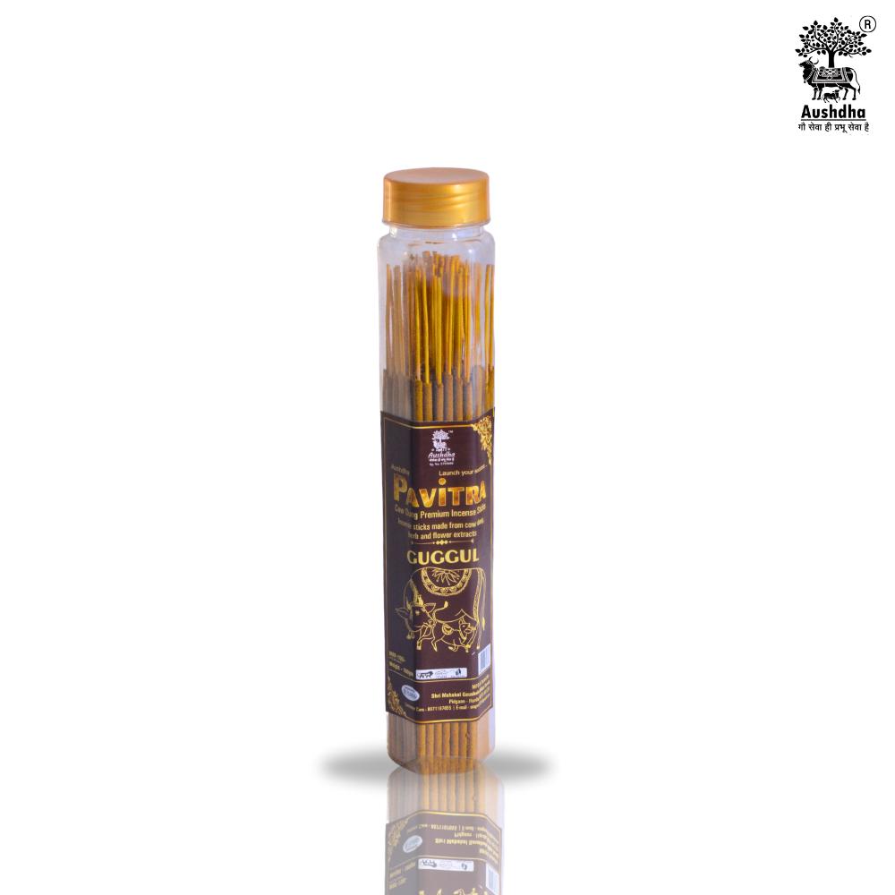 Aushdha Pavitra Cow Dung Premium Essence Sticks – 100g (Guggul Fragrance )