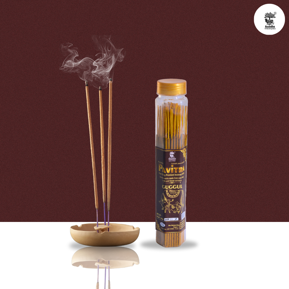Aushdha Pavitra Cow Dung Premium Essence Sticks – 100g (Guggul Fragrance )