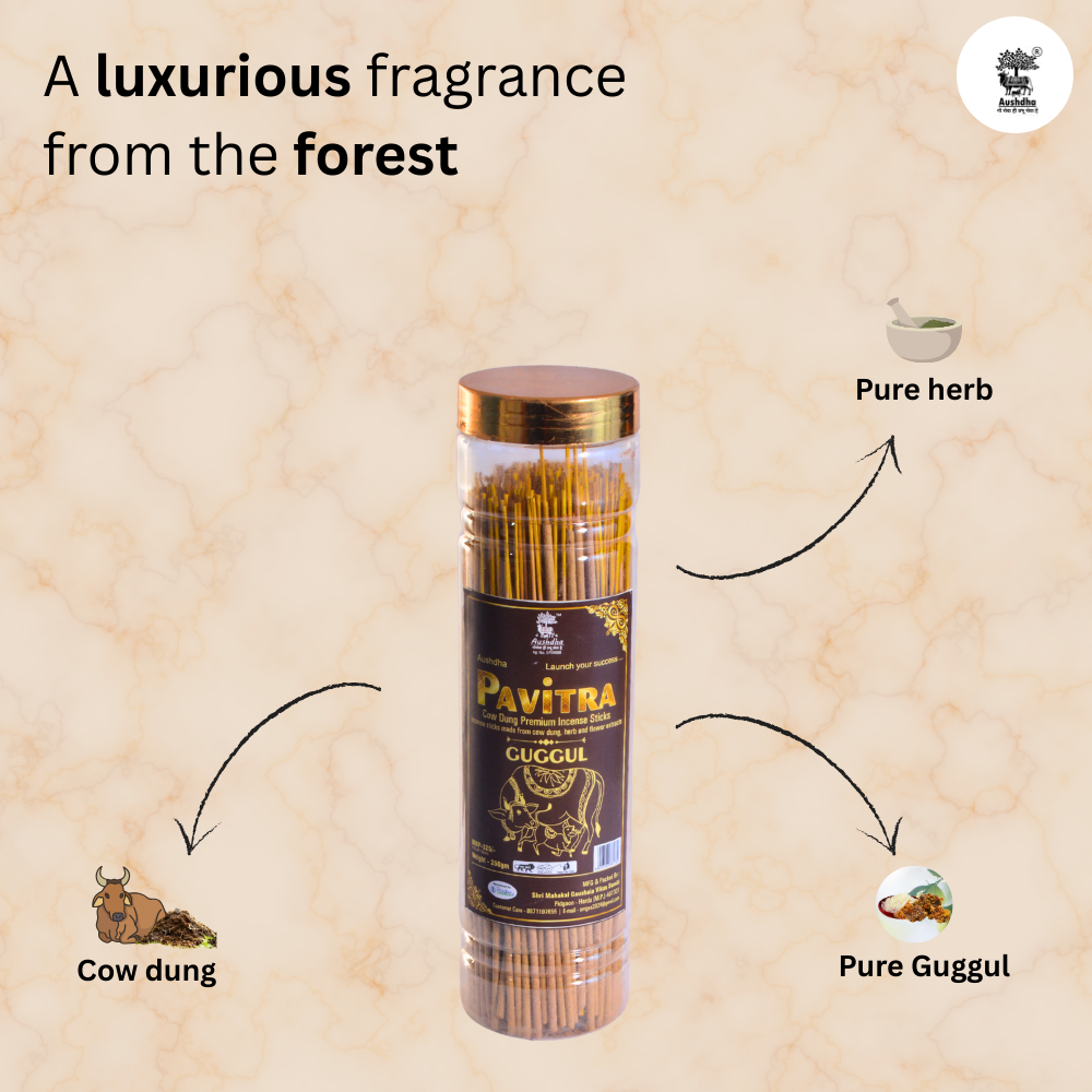 Aushdha Pavitra Cow Dung Premium Incense Sticks –250g (Guggul Fragrance )