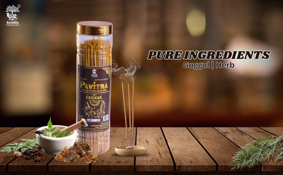 Aushdha Pavitra Cow Dung Premium Incense Sticks –250g (Guggul Fragrance )