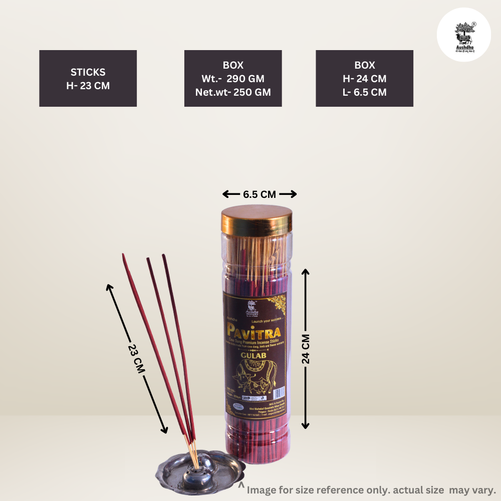 Aushdha Pavitra Cow Dung Premium Incense Sticks –250g (Gulab (Rose) Fragrance )