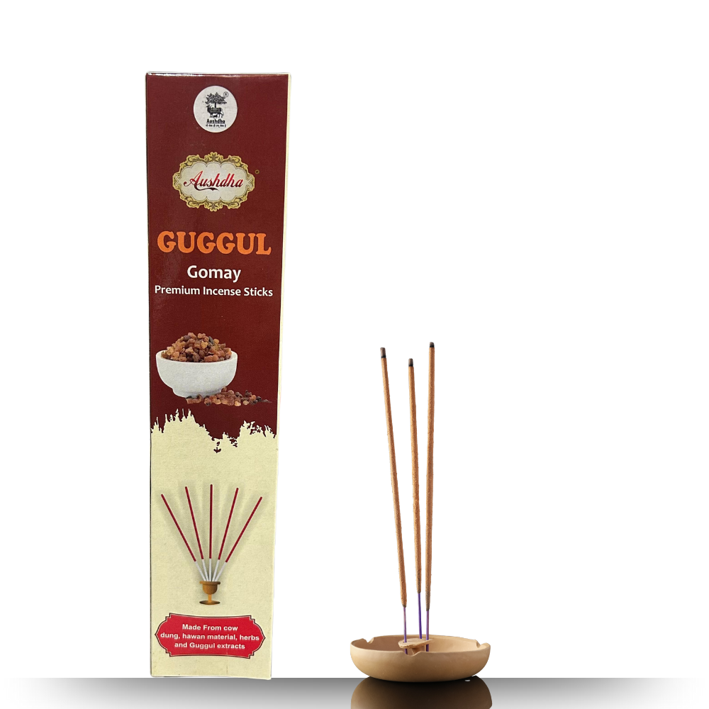 Aushdha Gomay Premium Agarbatti– Mixed Fragrance Pack (Gulab, Chandan, Guggul) – 25g Each | Pack of 12