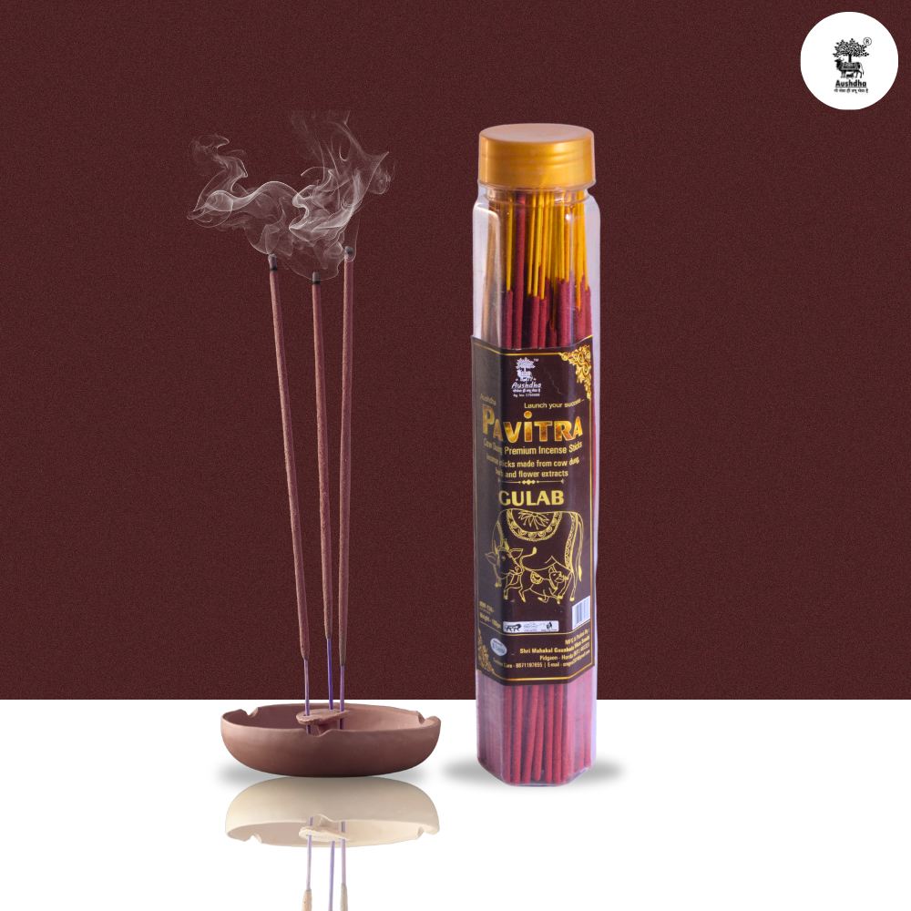 Aushdha Pavitra Cow Dung Premium Incense Sticks –100g (Gulab (Rose) Fragrance )