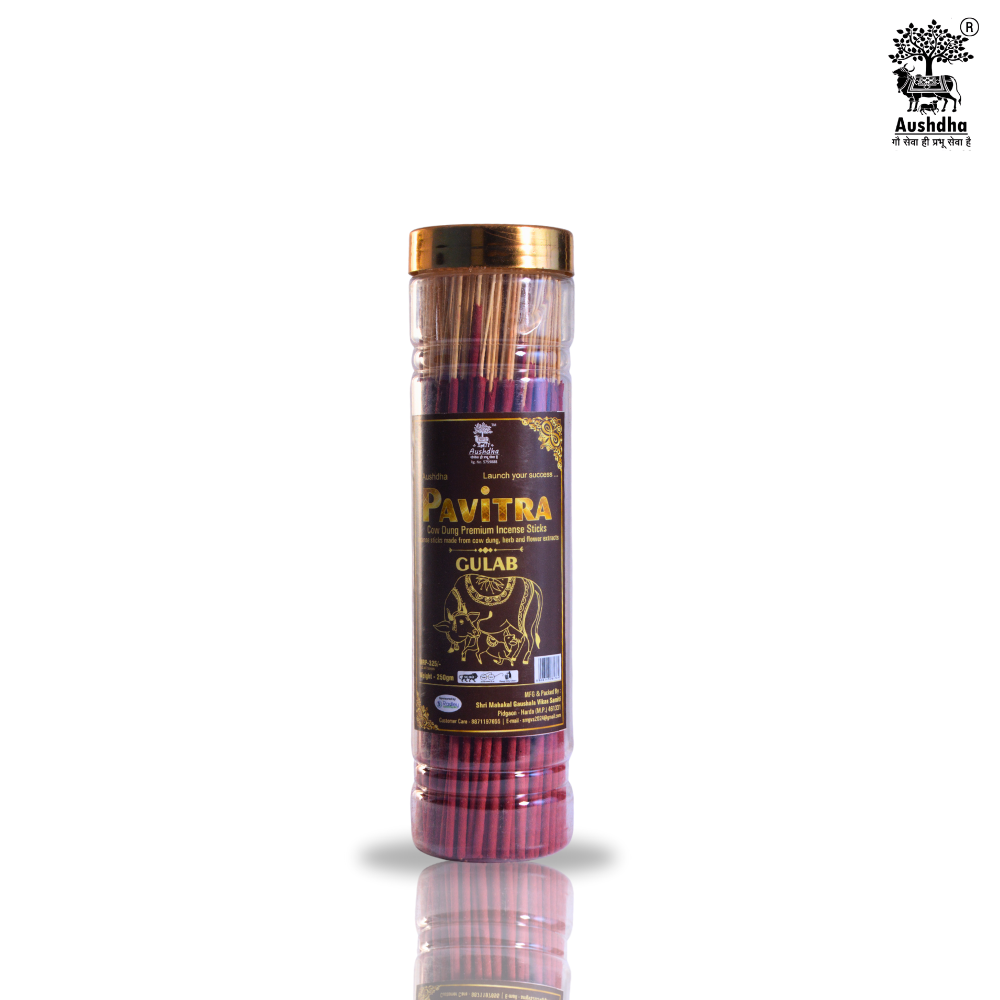 Aushdha Pavitra Cow Dung Premium Incense Sticks –250g (Gulab (Rose) Fragrance )