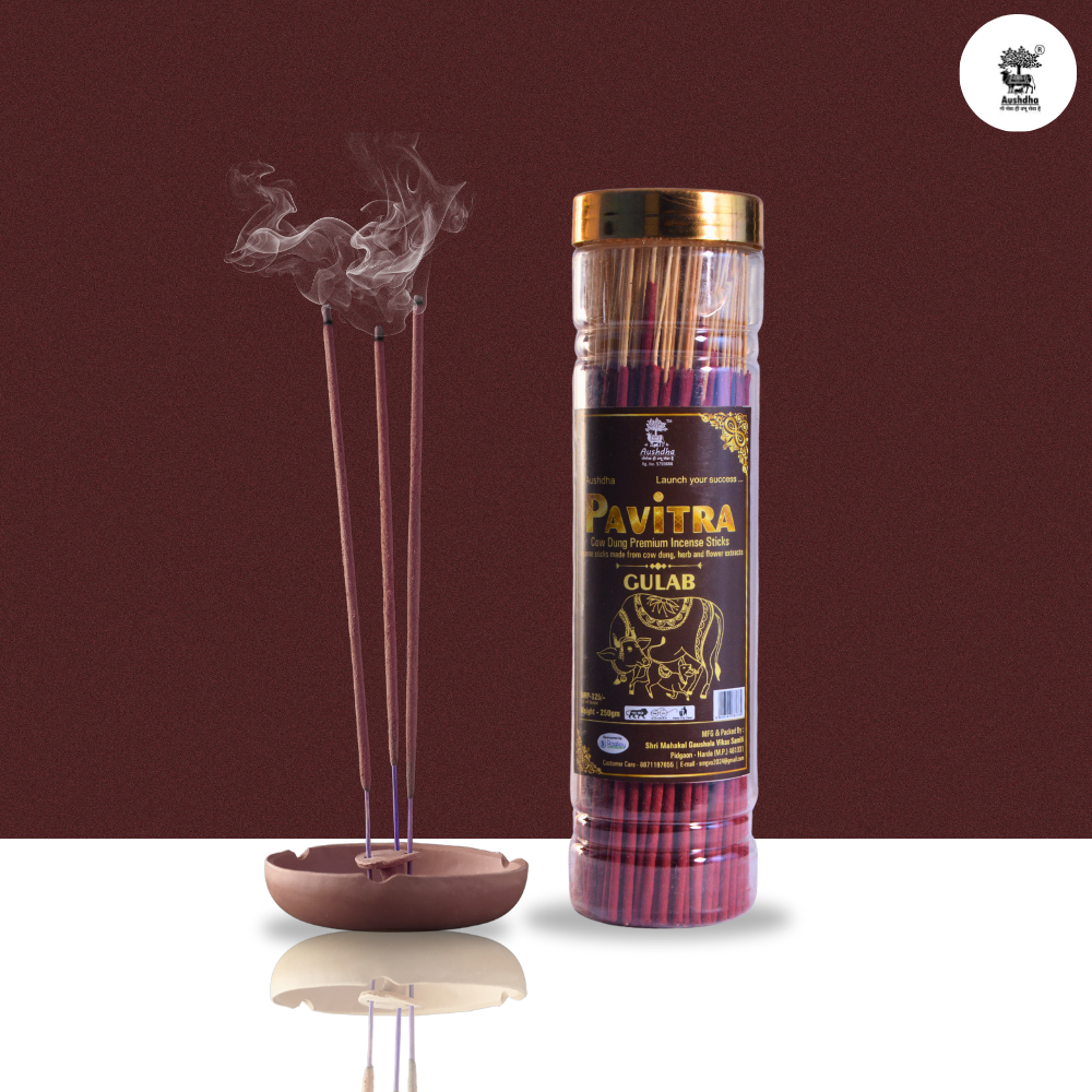 Aushdha Pavitra Cow Dung Premium Incense Sticks –250g (Gulab (Rose) Fragrance )