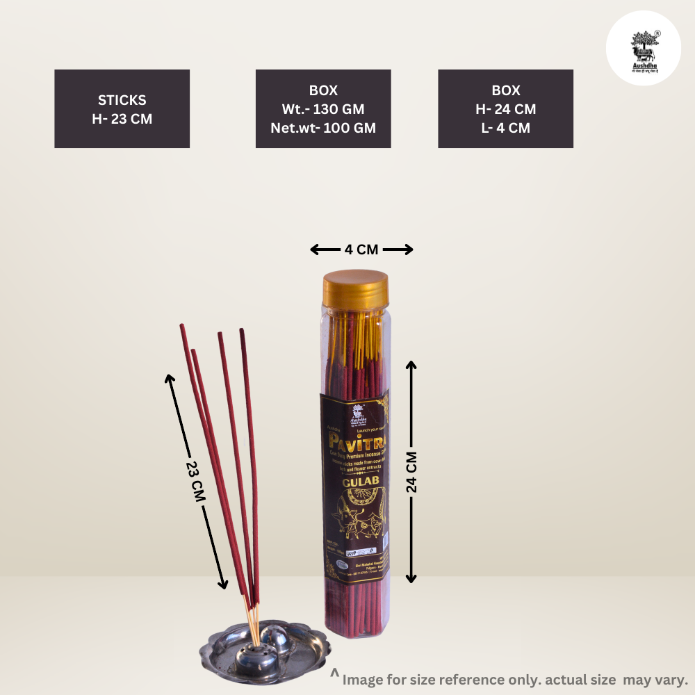 Aushdha Pavitra Cow Dung Premium Incense Sticks –100g (Gulab (Rose) Fragrance )