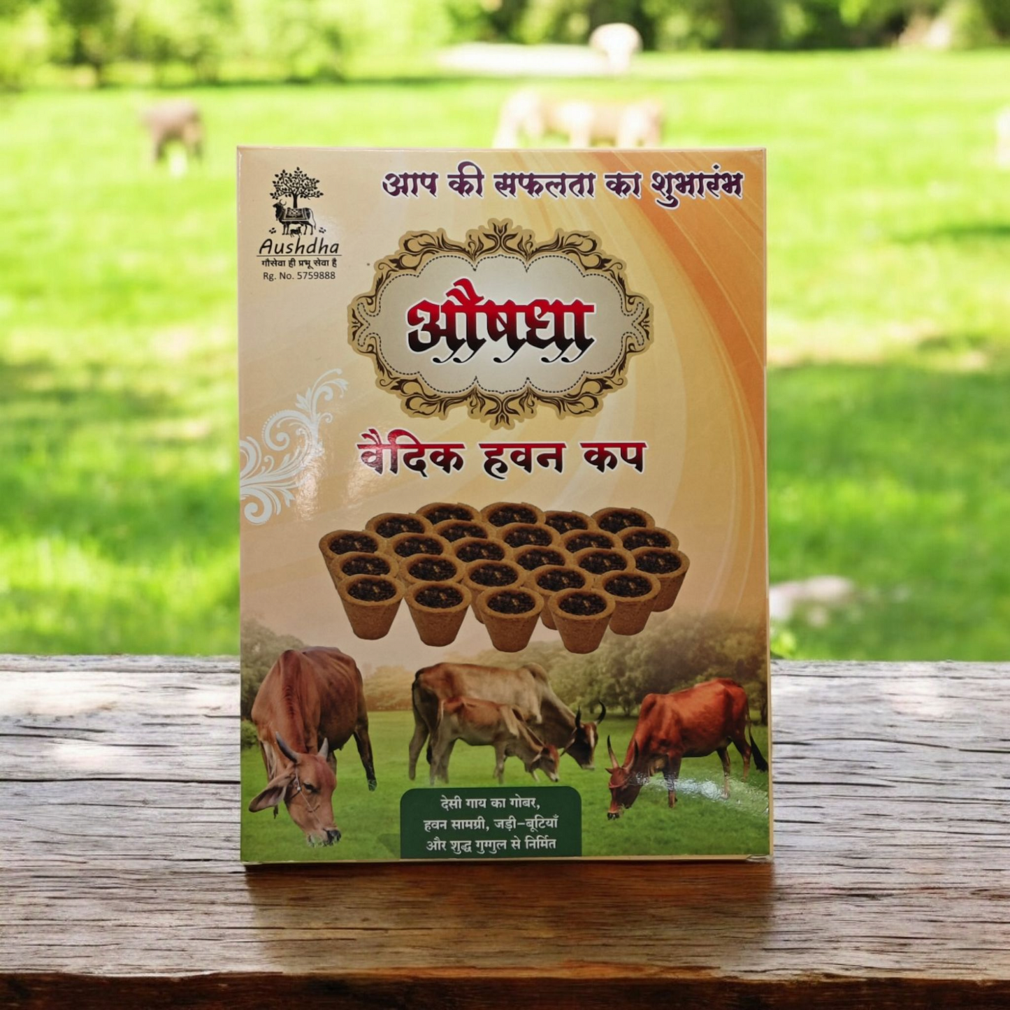 Aushdha Vedic Hawan Cup - 15 Natural Cow Dung Cups with Holder