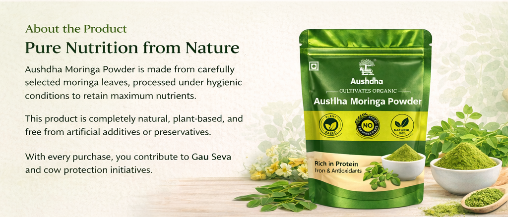 Aushdha Moringa Powder 200g | 100% Natural Plant Based Superfood | No Preservatives